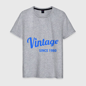 Мужская футболка хлопок с принтом Vintage (since 1980) в Екатеринбурге, 100% хлопок | прямой крой, круглый вырез горловины, длина до линии бедер, слегка спущенное плечо. | 1980 | vintage | винтаж