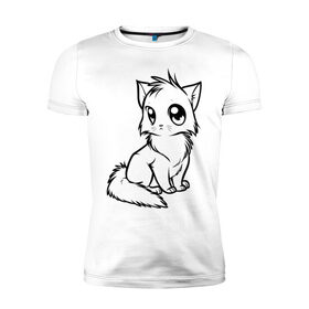 Мужская футболка премиум с принтом Котёнок в Екатеринбурге, 92% хлопок, 8% лайкра | приталенный силуэт, круглый вырез ворота, длина до линии бедра, короткий рукав | киса | котенок | кошка