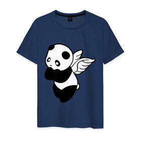Мужская футболка хлопок с принтом Панда с крыльями в Екатеринбурге, 100% хлопок | прямой крой, круглый вырез горловины, длина до линии бедер, слегка спущенное плечо. | крылья | панда