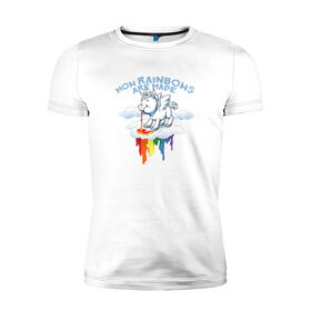 Мужская футболка премиум с принтом Как делается радуга в Екатеринбурге, 92% хлопок, 8% лайкра | приталенный силуэт, круглый вырез ворота, длина до линии бедра, короткий рукав | : животные | кдинорог | краски | настроение