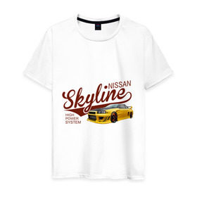 Мужская футболка хлопок с принтом Nissan Skyline в Екатеринбурге, 100% хлопок | прямой крой, круглый вырез горловины, длина до линии бедер, слегка спущенное плечо. | nissan skyline | авто | автомобилистам | водителям | машина | ниссан | ретро | тачка