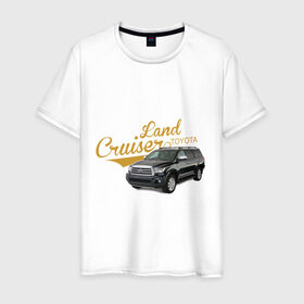 Мужская футболка хлопок с принтом Toyota Land Cruiser в Екатеринбурге, 100% хлопок | прямой крой, круглый вырез горловины, длина до линии бедер, слегка спущенное плечо. | toyota land cruiser | авто | автомобилистам | водителям | машина | ретро | тачка