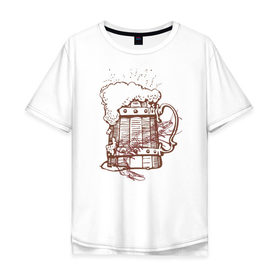 Мужская футболка хлопок Oversize с принтом Пиво с креветкой в Екатеринбурге, 100% хлопок | свободный крой, круглый ворот, “спинка” длиннее передней части | Тематика изображения на принте: 