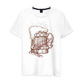 Мужская футболка хлопок с принтом Пиво с креветкой в Екатеринбурге, 100% хлопок | прямой крой, круглый вырез горловины, длина до линии бедер, слегка спущенное плечо. | 