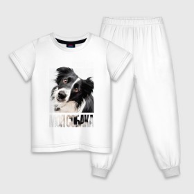 Детская пижама хлопок с принтом Бордер-колли в Екатеринбурге, 100% хлопок |  брюки и футболка прямого кроя, без карманов, на брюках мягкая резинка на поясе и по низу штанин
 | Тематика изображения на принте: drug | бордер колли | порода | собака