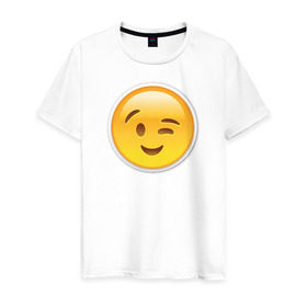 Мужская футболка хлопок с принтом Подмигивающий смайл в Екатеринбурге, 100% хлопок | прямой крой, круглый вырез горловины, длина до линии бедер, слегка спущенное плечо. | media | позитив