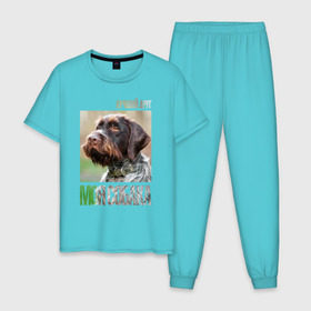 Мужская пижама хлопок с принтом Дратхаар, лучший, друг, собака в Екатеринбурге, 100% хлопок | брюки и футболка прямого кроя, без карманов, на брюках мягкая резинка на поясе и по низу штанин
 | Тематика изображения на принте: drug | дратхаар | порода | собака