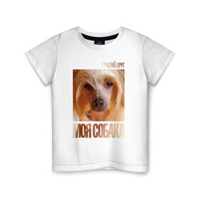 Детская футболка хлопок с принтом Китайская хохлатая собака в Екатеринбурге, 100% хлопок | круглый вырез горловины, полуприлегающий силуэт, длина до линии бедер | китайская хохлатая собака | порода | собака