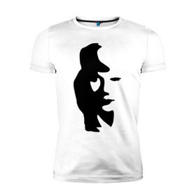 Мужская футболка премиум с принтом саксофонист или девушка в Екатеринбурге, 92% хлопок, 8% лайкра | приталенный силуэт, круглый вырез ворота, длина до линии бедра, короткий рукав | восприятие | девушка | иллюзия | оптическая иллюзия | саксофонист