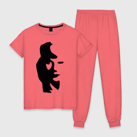 Женская пижама хлопок с принтом саксофонист или девушка в Екатеринбурге, 100% хлопок | брюки и футболка прямого кроя, без карманов, на брюках мягкая резинка на поясе и по низу штанин | восприятие | девушка | иллюзия | оптическая иллюзия | саксофонист