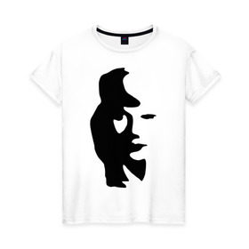 Женская футболка хлопок с принтом саксофонист или девушка в Екатеринбурге, 100% хлопок | прямой крой, круглый вырез горловины, длина до линии бедер, слегка спущенное плечо | восприятие | девушка | иллюзия | оптическая иллюзия | саксофонист