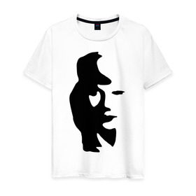 Мужская футболка хлопок с принтом саксофонист или девушка в Екатеринбурге, 100% хлопок | прямой крой, круглый вырез горловины, длина до линии бедер, слегка спущенное плечо. | восприятие | девушка | иллюзия | оптическая иллюзия | саксофонист