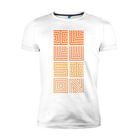 Мужская футболка премиум с принтом Illusion orange в Екатеринбурге, 92% хлопок, 8% лайкра | приталенный силуэт, круглый вырез ворота, длина до линии бедра, короткий рукав | восприятие | иллюзии | мозг | обман зрения | оптическая | цвет