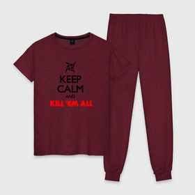 Женская пижама хлопок с принтом Keep Calm And KillEm All в Екатеринбурге, 100% хлопок | брюки и футболка прямого кроя, без карманов, на брюках мягкая резинка на поясе и по низу штанин | металлика