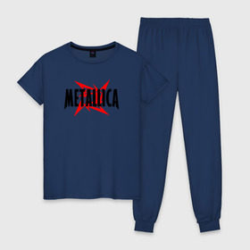 Женская пижама хлопок с принтом Metallica logo в Екатеринбурге, 100% хлопок | брюки и футболка прямого кроя, без карманов, на брюках мягкая резинка на поясе и по низу штанин | 