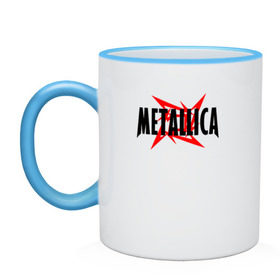 Кружка двухцветная с принтом Metallica logo в Екатеринбурге, керамика | объем — 330 мл, диаметр — 80 мм. Цветная ручка и кайма сверху, в некоторых цветах — вся внутренняя часть | 