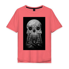 Мужская футболка хлопок Oversize с принтом Космонавты в Екатеринбурге, 100% хлопок | свободный крой, круглый ворот, “спинка” длиннее передней части | восприятие | иллюзия | космонавт | оптическая иллюзия | череп