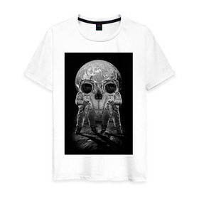 Мужская футболка хлопок с принтом Космонавты в Екатеринбурге, 100% хлопок | прямой крой, круглый вырез горловины, длина до линии бедер, слегка спущенное плечо. | восприятие | иллюзия | космонавт | оптическая иллюзия | череп