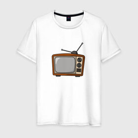 Мужская футболка хлопок с принтом Retro телевизор в Екатеринбурге, 100% хлопок | прямой крой, круглый вырез горловины, длина до линии бедер, слегка спущенное плечо. | ссср | телевизор