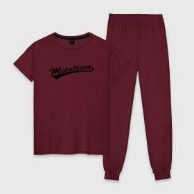 Женская пижама хлопок с принтом Metallica (Yankees font) в Екатеринбурге, 100% хлопок | брюки и футболка прямого кроя, без карманов, на брюках мягкая резинка на поясе и по низу штанин | металлика