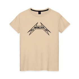 Женская футболка хлопок с принтом логотип Metallica в Екатеринбурге, 100% хлопок | прямой крой, круглый вырез горловины, длина до линии бедер, слегка спущенное плечо | металлика