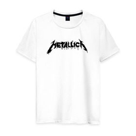 Мужская футболка хлопок с принтом Metallica painted logo в Екатеринбурге, 100% хлопок | прямой крой, круглый вырез горловины, длина до линии бедер, слегка спущенное плечо. | металлика