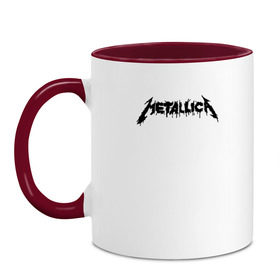 Кружка двухцветная с принтом Metallica painted logo в Екатеринбурге, керамика | объем — 330 мл, диаметр — 80 мм. Цветная ручка и кайма сверху, в некоторых цветах — вся внутренняя часть | металлика