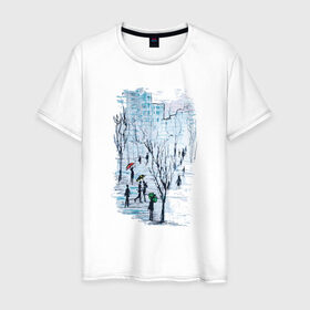 Мужская футболка хлопок с принтом Дождливый день в Екатеринбурге, 100% хлопок | прямой крой, круглый вырез горловины, длина до линии бедер, слегка спущенное плечо. | 