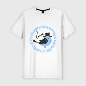Мужская футболка премиум с принтом Птичка Love в Екатеринбурге, 92% хлопок, 8% лайкра | приталенный силуэт, круглый вырез ворота, длина до линии бедра, короткий рукав | 