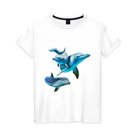 Женская футболка хлопок с принтом Дельфины в Екатеринбурге, 100% хлопок | прямой крой, круглый вырез горловины, длина до линии бедер, слегка спущенное плечо | die antwoord