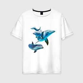 Женская футболка хлопок Oversize с принтом Дельфины в Екатеринбурге, 100% хлопок | свободный крой, круглый ворот, спущенный рукав, длина до линии бедер
 | die antwoord