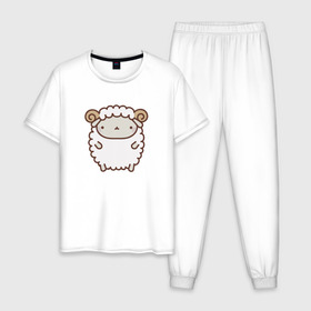 Мужская пижама хлопок с принтом Милый бараш в Екатеринбурге, 100% хлопок | брюки и футболка прямого кроя, без карманов, на брюках мягкая резинка на поясе и по низу штанин
 | баран | овечка | овца