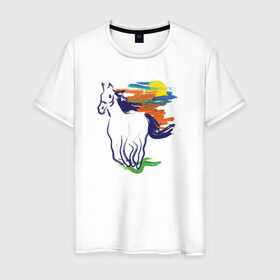 Мужская футболка хлопок с принтом Синий конь в Екатеринбурге, 100% хлопок | прямой крой, круглый вырез горловины, длина до линии бедер, слегка спущенное плечо. | horse | кон | лошадь