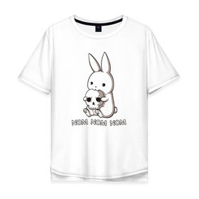 Мужская футболка хлопок Oversize с принтом Кролик с черепом в Екатеринбурге, 100% хлопок | свободный крой, круглый ворот, “спинка” длиннее передней части | Тематика изображения на принте: @ | заяц | картинка | кролик | прикол | череп