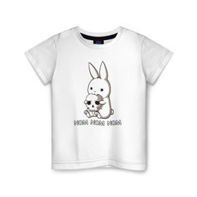 Детская футболка хлопок с принтом Кролик с черепом в Екатеринбурге, 100% хлопок | круглый вырез горловины, полуприлегающий силуэт, длина до линии бедер | Тематика изображения на принте: @ | заяц | картинка | кролик | прикол | череп
