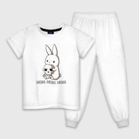Детская пижама хлопок с принтом Кролик с черепом в Екатеринбурге, 100% хлопок |  брюки и футболка прямого кроя, без карманов, на брюках мягкая резинка на поясе и по низу штанин
 | Тематика изображения на принте: @ | заяц | картинка | кролик | прикол | череп