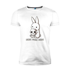 Мужская футболка премиум с принтом Кролик с черепом в Екатеринбурге, 92% хлопок, 8% лайкра | приталенный силуэт, круглый вырез ворота, длина до линии бедра, короткий рукав | @ | заяц | картинка | кролик | прикол | череп