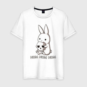 Мужская футболка хлопок с принтом Кролик с черепом в Екатеринбурге, 100% хлопок | прямой крой, круглый вырез горловины, длина до линии бедер, слегка спущенное плечо. | @ | заяц | картинка | кролик | прикол | череп