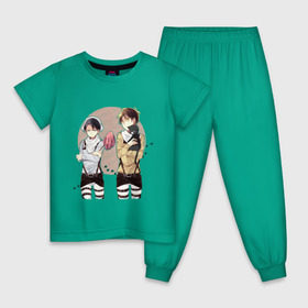 Детская пижама хлопок с принтом Леви и Эрен в Екатеринбурге, 100% хлопок |  брюки и футболка прямого кроя, без карманов, на брюках мягкая резинка на поясе и по низу штанин
 | титан