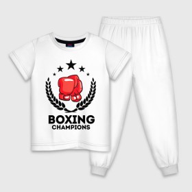 Детская пижама хлопок с принтом Boxing champions в Екатеринбурге, 100% хлопок |  брюки и футболка прямого кроя, без карманов, на брюках мягкая резинка на поясе и по низу штанин
 | boxing | champions | бокс | венок | перчатки | спорт