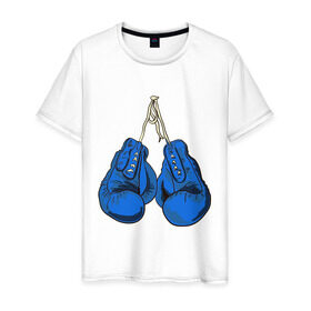 Мужская футболка хлопок с принтом Перчатки в Екатеринбурге, 100% хлопок | прямой крой, круглый вырез горловины, длина до линии бедер, слегка спущенное плечо. | boxing | бокс | перчатки | спорт