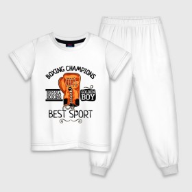 Детская пижама хлопок с принтом Boxing champions в Екатеринбурге, 100% хлопок |  брюки и футболка прямого кроя, без карманов, на брюках мягкая резинка на поясе и по низу штанин
 | boxing | champions | бокс | перчатка | спорт