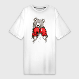 Платье-футболка хлопок с принтом Russia boxing в Екатеринбурге,  |  | boxing | бокс | медведь | мишка | перчатки | спорт