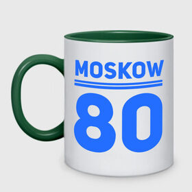 Кружка двухцветная с принтом Moskow 80 в Екатеринбурге, керамика | объем — 330 мл, диаметр — 80 мм. Цветная ручка и кайма сверху, в некоторых цветах — вся внутренняя часть | moskow | москва 80 | олимпиада | россия