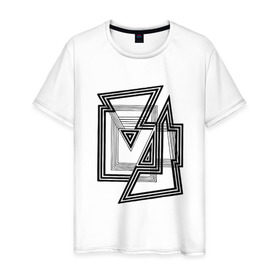 Мужская футболка хлопок с принтом Two triangles and two squares в Екатеринбурге, 100% хлопок | прямой крой, круглый вырез горловины, длина до линии бедер, слегка спущенное плечо. | 