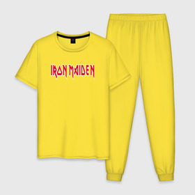 Мужская пижама хлопок с принтом Iron Maiden в Екатеринбурге, 100% хлопок | брюки и футболка прямого кроя, без карманов, на брюках мягкая резинка на поясе и по низу штанин
 | iron maiden
