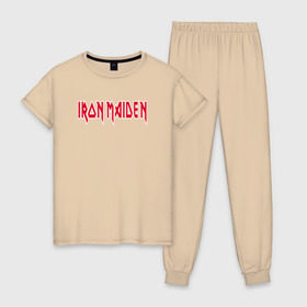 Женская пижама хлопок с принтом Iron Maiden в Екатеринбурге, 100% хлопок | брюки и футболка прямого кроя, без карманов, на брюках мягкая резинка на поясе и по низу штанин | iron maiden