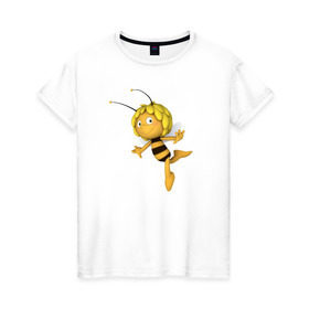 Женская футболка хлопок с принтом Пчелка Майя в Екатеринбурге, 100% хлопок | прямой крой, круглый вырез горловины, длина до линии бедер, слегка спущенное плечо | : животные | zoobe | прикол | приложение | сообщения