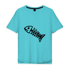 Мужская футболка хлопок Oversize с принтом Fish в Екатеринбурге, 100% хлопок | свободный крой, круглый ворот, “спинка” длиннее передней части | рыба | рыбалка | скелет