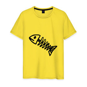 Мужская футболка хлопок с принтом Fish в Екатеринбурге, 100% хлопок | прямой крой, круглый вырез горловины, длина до линии бедер, слегка спущенное плечо. | рыба | рыбалка | скелет